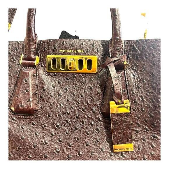 MICHAEL KORS Brown Ostrich Leather Crossbody or Satchel Includes Dust Bag NWOT - Picture 5 of 16